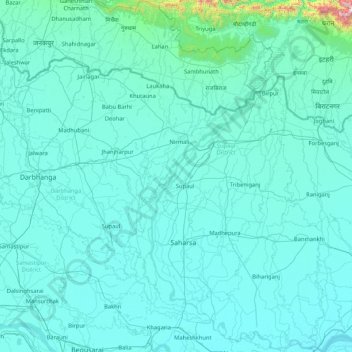 Mapa topográfico Koshi River, altitude, relevo