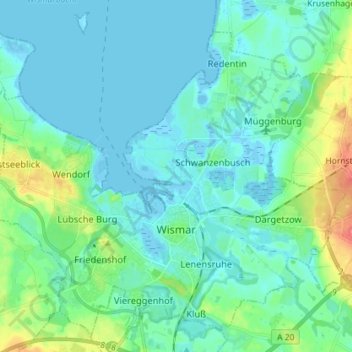 Mapa topográfico Wismar, altitude, relevo
