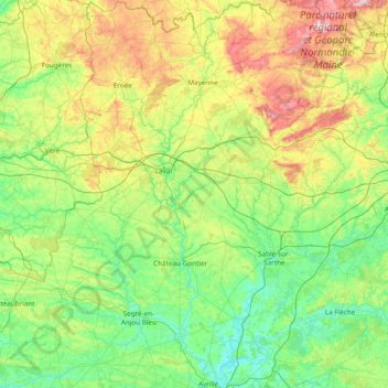 Mapa topográfico La Mayenne, altitude, relevo