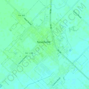 Mapa topográfico Needville, altitude, relevo
