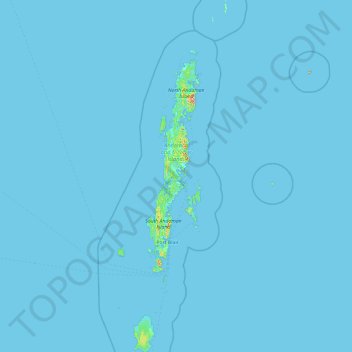 Mapa topográfico Andaman Islands, altitude, relevo