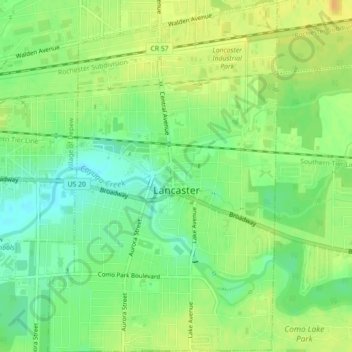 Mapa topográfico Village of Lancaster, altitude, relevo