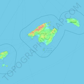 Mapa topográfico Ilhas Baleares, altitude, relevo