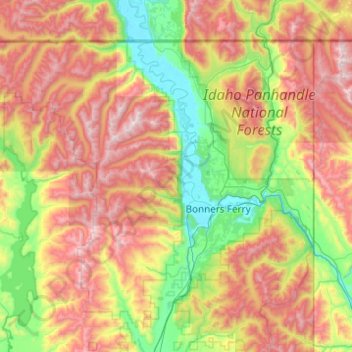 Mapa topográfico Boundary County, altitude, relevo