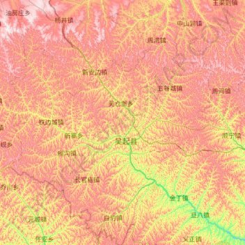 Mapa topográfico Wuqi County, altitude, relevo