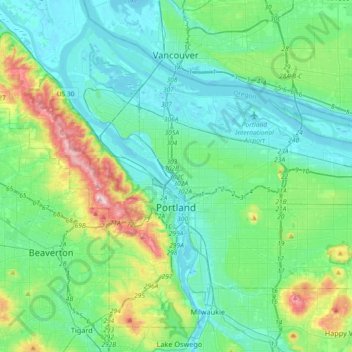 Mapa topográfico Portland, altitude, relevo