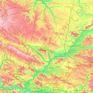 Mapa topográfico Oise, altitude, relevo