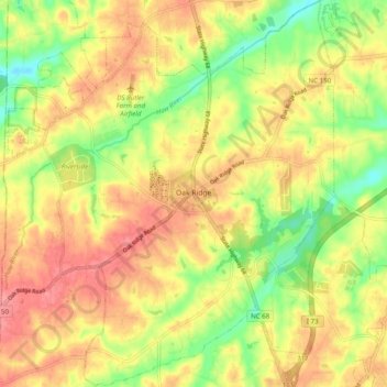 Mapa topográfico Oak Ridge, altitude, relevo