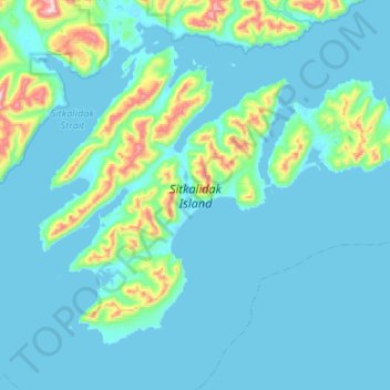 Mapa topográfico Sitkalidak Island, altitude, relevo