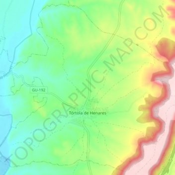 Mapa topográfico Tórtola de Henares, altitude, relevo