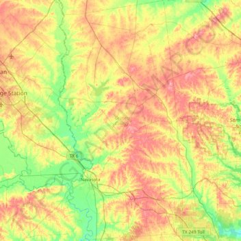 Mapa topográfico Grimes County, altitude, relevo