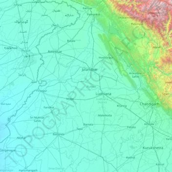 Mapa topográfico Punjab, altitude, relevo