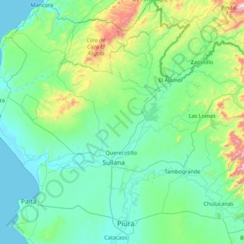 Mapa topográfico Province of Sullana, altitude, relevo