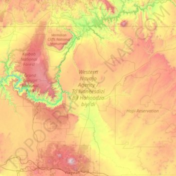 Mapa topográfico Western Navajo Agency, altitude, relevo