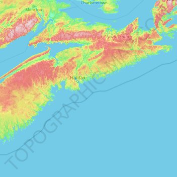 Mapa topográfico Halifax Regional Municipality, altitude, relevo
