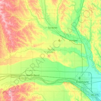 Mapa topográfico Dodge County, altitude, relevo