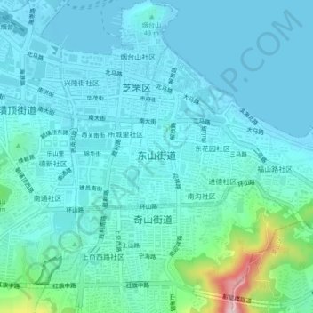 Mapa topográfico 东山街道, altitude, relevo