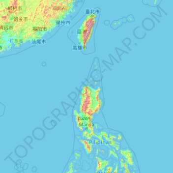 Mapa topográfico Taiwan, altitude, relevo