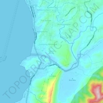 Mapa topográfico Bacukiki Barat, altitude, relevo