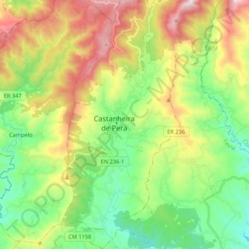 Mapa topográfico Castanheira de Pera, altitude, relevo