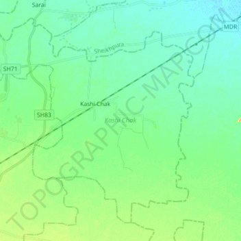 Mapa topográfico Kashi Chak, altitude, relevo