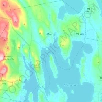 Mapa topográfico Rome, altitude, relevo