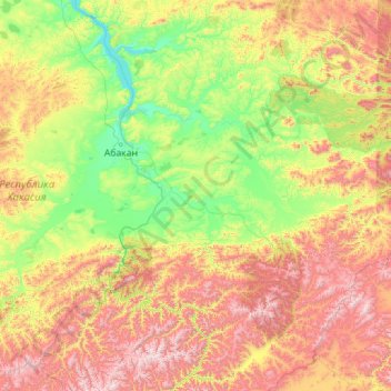Mapa topográfico Минусинская котловина, altitude, relevo
