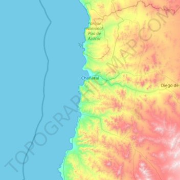 Mapa topográfico Chañaral, altitude, relevo