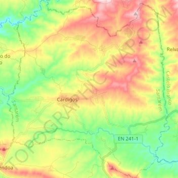 Mapa topográfico Cardigos, altitude, relevo