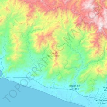 Mapa topográfico Técpan de Galeana, altitude, relevo