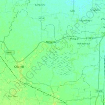 Mapa topográfico Chandi, altitude, relevo
