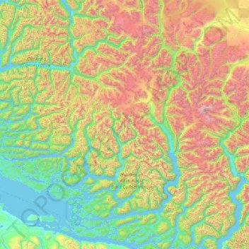 Mapa topográfico Area A (Seymour Inlet/Knight Inlet), altitude, relevo