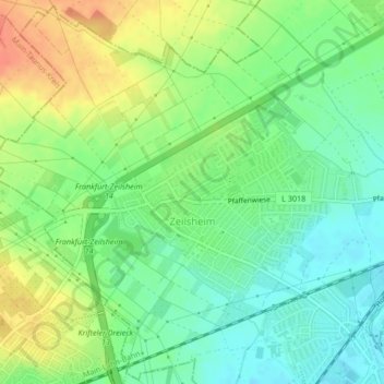 Mapa topográfico Zeilsheim, altitude, relevo