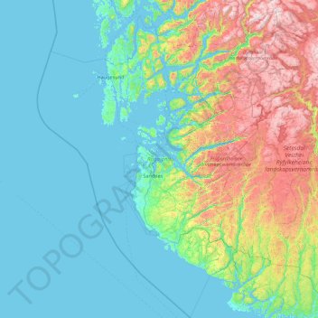 Mapa topográfico Rogaland, altitude, relevo