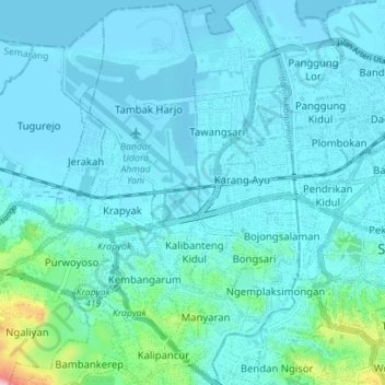 Mapa topográfico Semarang Barat, altitude, relevo