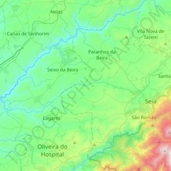 Mapa topográfico Rio Seia, altitude, relevo