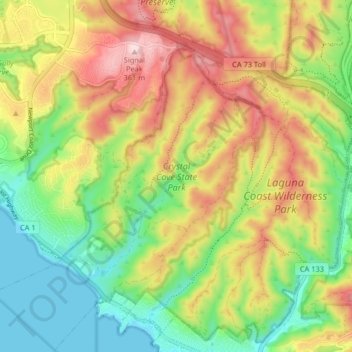 Mapa topográfico Crystal Cove State Park, altitude, relevo