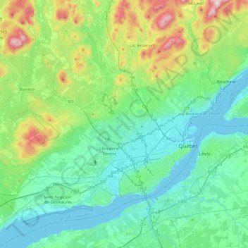 Mapa topográfico Agglomération de Québec, altitude, relevo