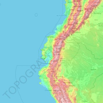 Mapa topográfico Ecuador, altitude, relevo