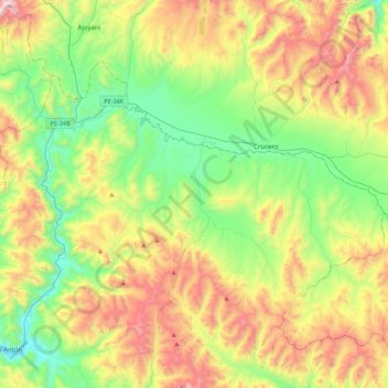 Mapa topográfico Potoni, altitude, relevo