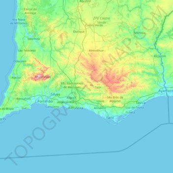 Mapa topográfico Faro, altitude, relevo