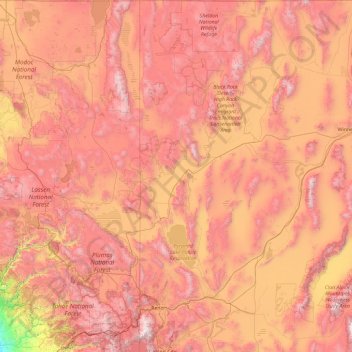 Mapa topográfico Washoe County, altitude, relevo