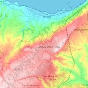 Mapa topográfico Vibo Valentia, altitude, relevo