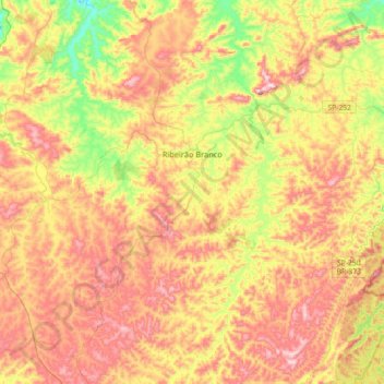 Mapa topográfico Ribeirão Branco, altitude, relevo