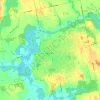 Mapa topográfico Hanover, altitude, relevo