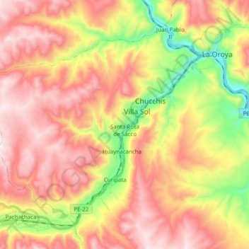Mapa topográfico Santa Rosa de Sacco, altitude, relevo
