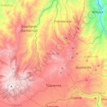 Mapa topográfico Túquerres, altitude, relevo