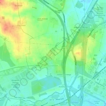 Mapa topográfico Curdworth, altitude, relevo