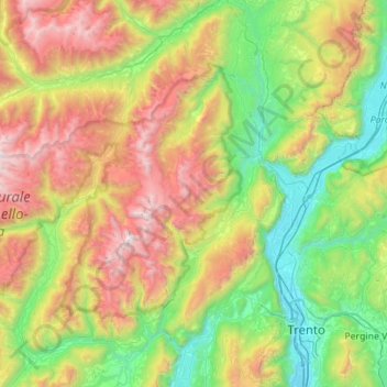 Mapa topográfico Dolomiti di Brenta, altitude, relevo