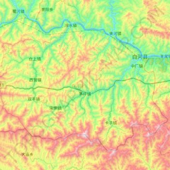 Mapa topográfico Baihe County, altitude, relevo